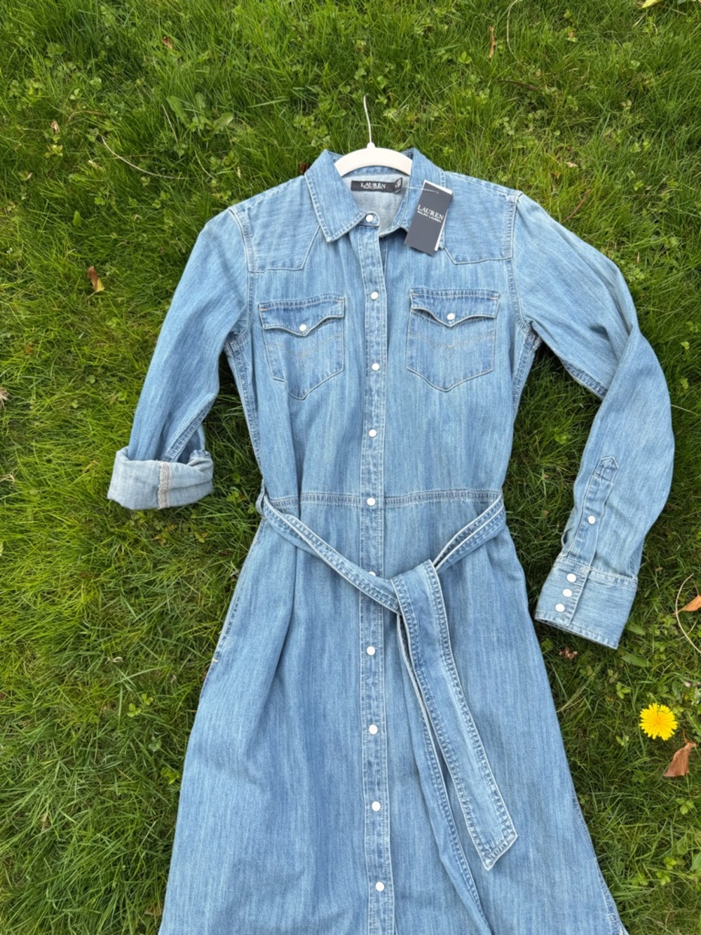NWT Ralph Lauren Western Denim Pearl Snap Dress in Desert Sky chambray sz 8 - Picture 5 of 12
